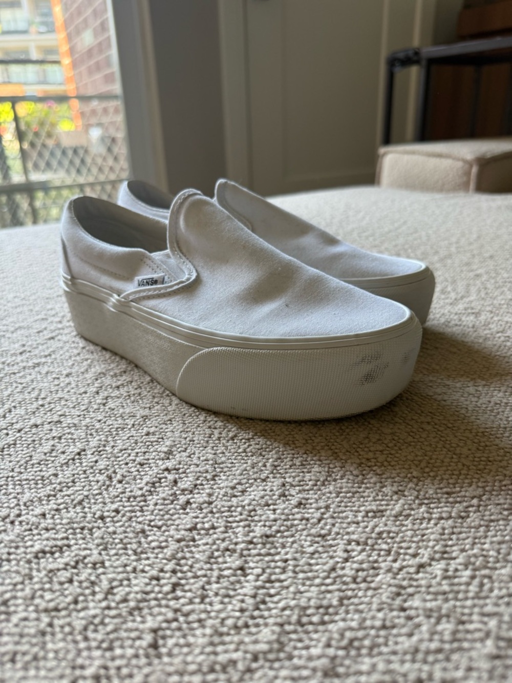 Vans Women’s Platform White Slip-On Canvas Sneakers - Picture 4 of 10